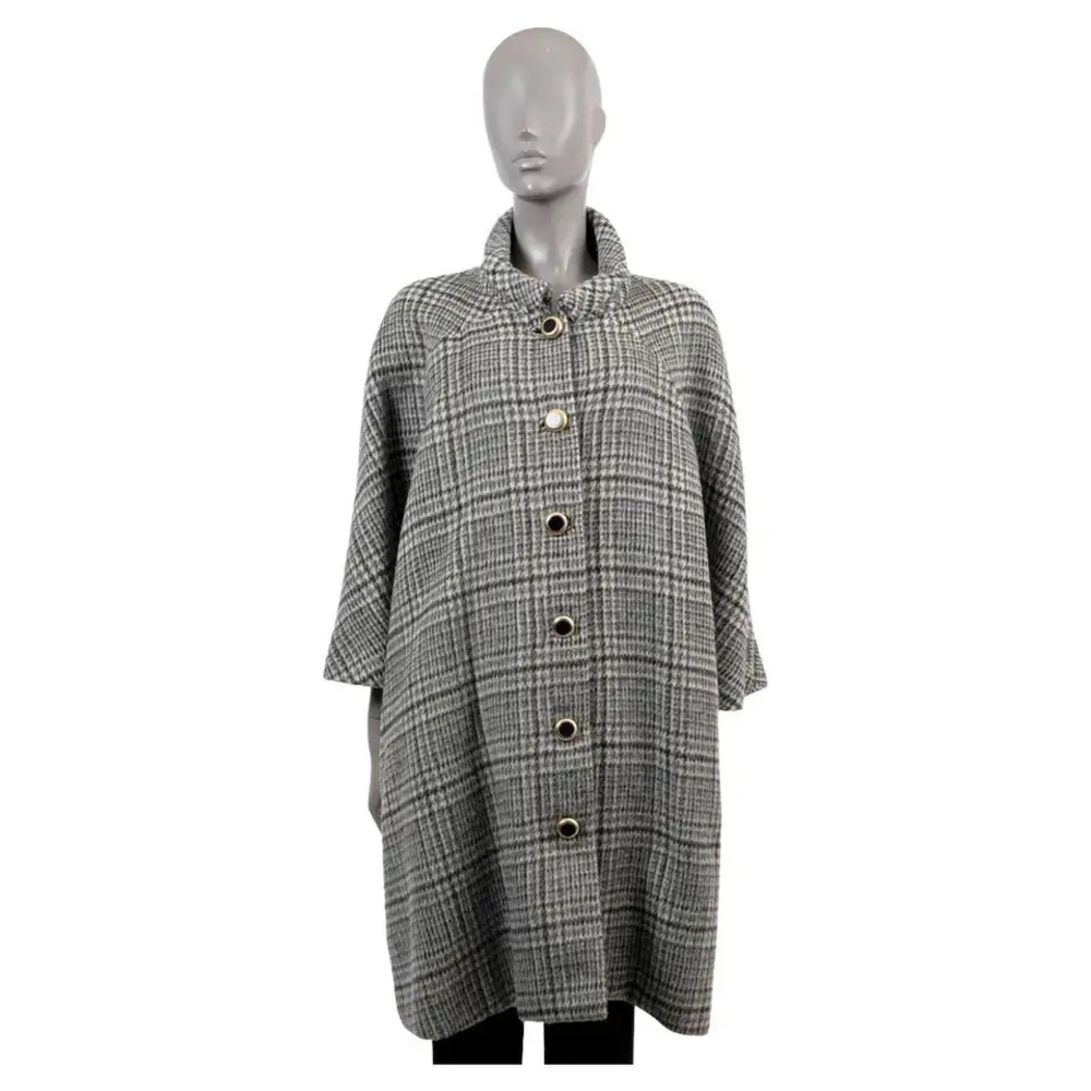BALENCIAGA grey wool mohair 2017 PLAID Coat Jacket 38